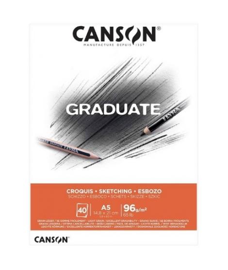 Canson Graduate Sketch Bloc Encolado de 40 Hojas A4 - 96g - Grano Fino - Color Blanco