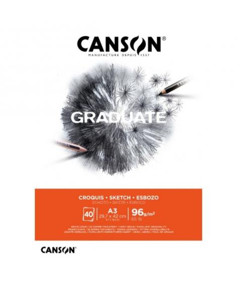 Canson Graduate Sketch Bloc Encolado de 40 Hojas A3 - 96g - Grano Fino - Color Blanco