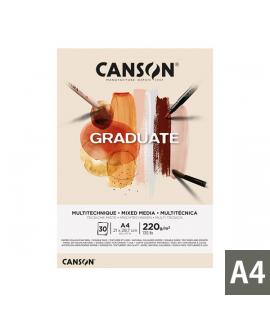 Canson Graduate Mix Media Bloc Encolado de 30 Hojas A4 - 220g - Grano Fino - Color Ocre