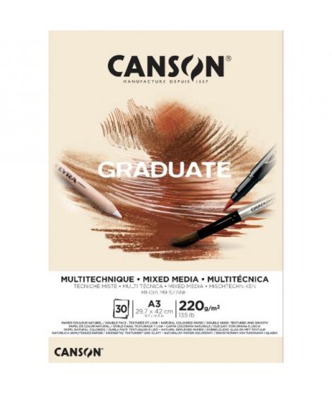 Canson Graduate Mix Media Bloc Encolado de 30 Hojas A3 - 220g - Grano Fino - Color Ocre