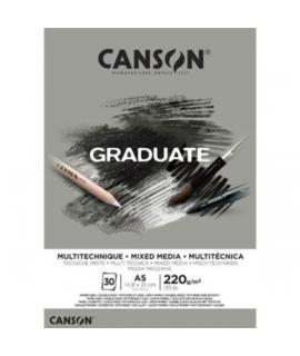 Canson Graduate Mix Media Bloc Encolado de 30 Hojas A5 - 220g - Grano Fino - Color Gris