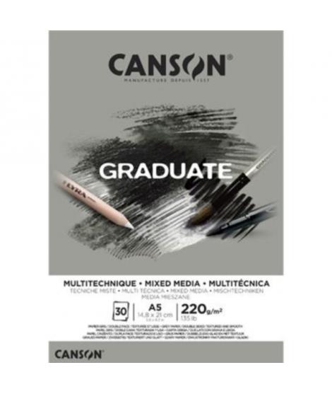 Canson Graduate Mix Media Bloc Encolado de 30 Hojas A5 - 220g - Grano Fino - Color Gris