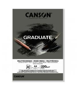 Canson Graduate Mix Media Bloc Encolado de 30 Hojas A4 - 220g - Grano Fino - Color Gris