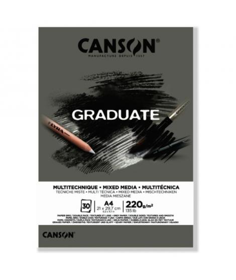 Canson Graduate Mix Media Bloc Encolado de 30 Hojas A4 - 220g - Grano Fino - Color Gris