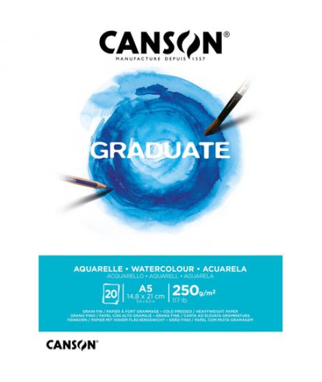 Canson Graduate Acuarela Bloc Encolado de 20 Hojas A5 - 250g - Grano Fino - Color Blanco