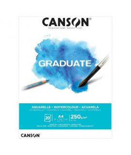 Canson Graduate Acuarela Bloc Encolado de 20 Hojas A4 - 250g - Grano Fino - Color Blanco