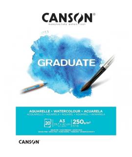 Canson Graduate Acuarela Bloc Encolado de 20 Hojas A3 - 250g - Grano Fino - Color Blanco
