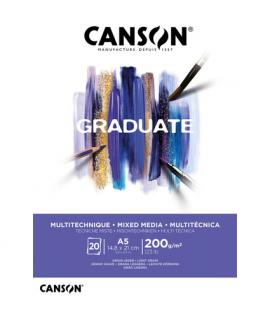 Canson Graduate Mix Media Bloc Encolado de 20 Hojas A5 de 200g - Grano Fino - Color Blanco