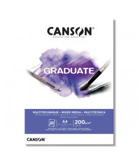 Canson Graduate Mix Media Bloc Encolado de 20 Hojas A4 de 200g - Grano Fino - Color Blanco