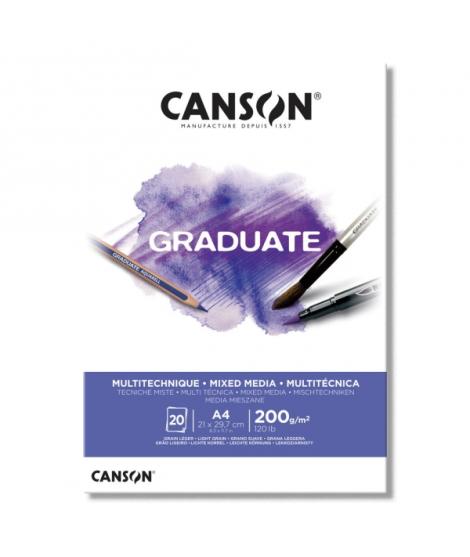 Canson Graduate Mix Media Bloc Encolado de 20 Hojas A4 de 200g - Grano Fino - Color Blanco