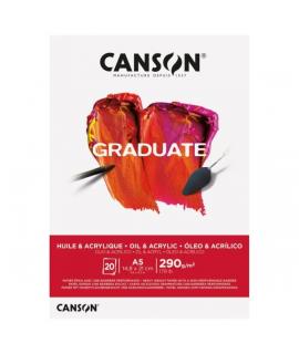 Canson Graduate Oleo & Acrilico Bloc Encolado de 20 Hojas A5 - 290g - Grano Fino - Color Blanco