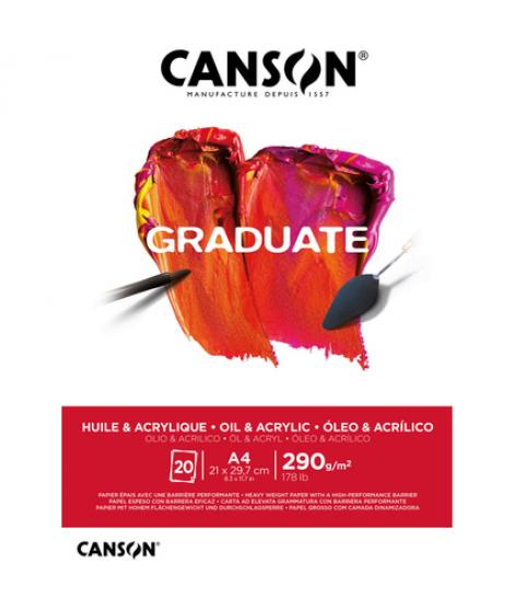 Canson Graduate Oleo & Acrilico Bloc Encolado de 20 Hojas A4 - 290g - Grano Fino - Color Blanco