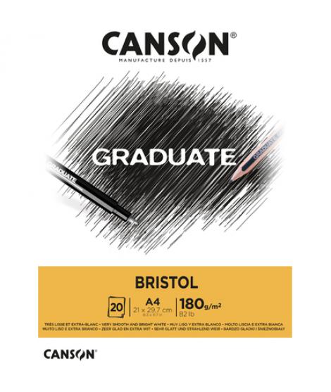 Canson Graduate Bristol Bloc Encolado de 20 Hojas A4 - 180g - Extraliso - Color Blanco