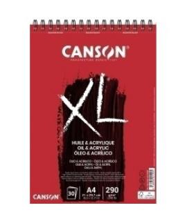Canson XL Oleo & Acrilico Album Espiral de 30 Hojas A4 - 290g - Grano Fino - Color Blanco
