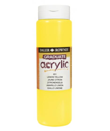 Daler Rowney Graduate Pintura Acrilica - Botella de Plastico - 500ml - Color Amarillo Limon