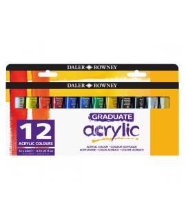 Daler Rowney Graduate Pack de 12 Pinturas Acrilicas - 22ml - Colores Surtidos