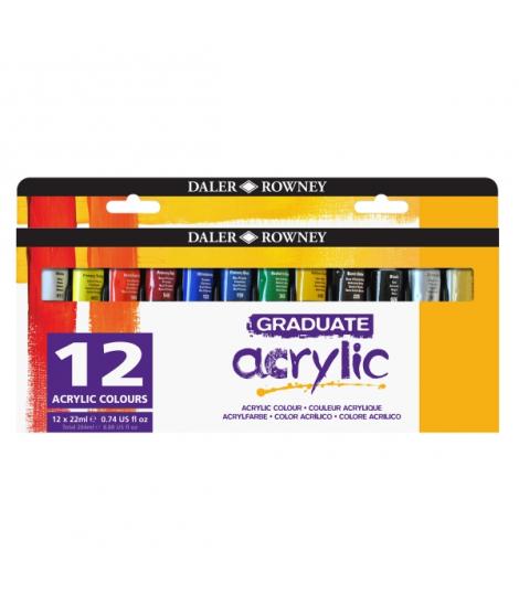 Daler Rowney Graduate Pack de 12 Pinturas Acrilicas - 22ml - Colores Surtidos