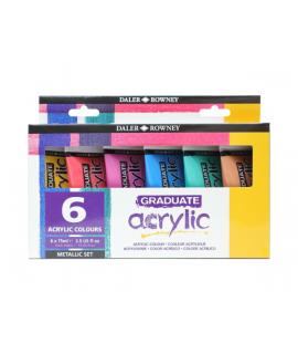 Daler Rowney Graduate Pack de 6 Pinturas Acrilicas - Set Metalico - 75ml - Colores Surtidos