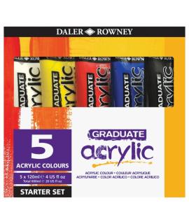 Daler Rowney Graduate Pack de 5 Pack de 5 Pinturas Acrilicas - Set de Iniaciacion - Colores Surtidos