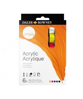Daler Rowney Simply Pack de 6 Pinturas Acrilicas - Tubos de Aluminio - 12ml - Colores Surtidos