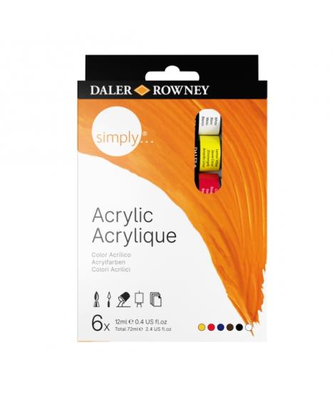 Daler Rowney Simply Pack de 6 Pinturas Acrilicas - Tubos de Aluminio - 12ml - Colores Surtidos