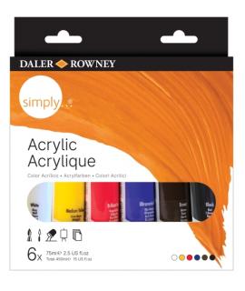 Daler Rowney Simply Pack de 6 Pinturas Acrilicas - Tubos de Plastico - 75ml - Colores Surtidos