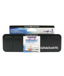 Daler Rowney Graduate Pack de 12 Acuarelas - Medio Godets - Incluye 1 Pincel - Colores Surtidos