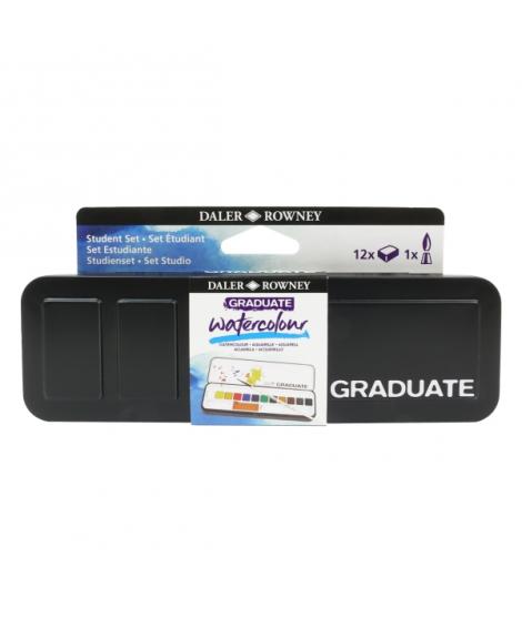 Daler Rowney Graduate Pack de 12 Acuarelas - Medio Godets - Incluye 1 Pincel - Colores Surtidos