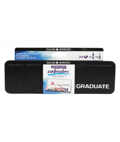 Daler Rowney Graduate Pack de 24 Acuarelas - Medio Godets - Incluye Pincel y Lapiz - Colores Surtidos