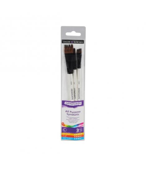 Daler Rowney Graduate Pack de 3 Pinceles Multitecnica - Pelo Sintetico - Mango Corto