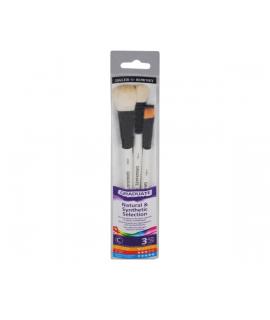 Daler Rowney Graduate Pack de 3 Pinceles para Acuarelas - Pelo Sintetico y de Cabra - Mango Corto