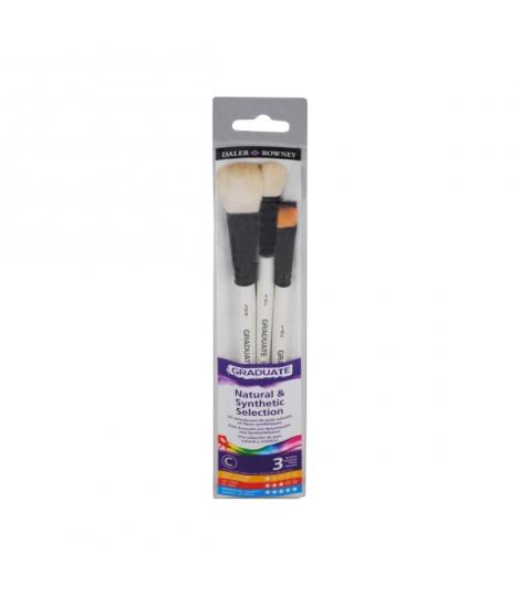 Daler Rowney Graduate Pack de 3 Pinceles para Acuarelas - Pelo Sintetico y de Cabra - Mango Corto
