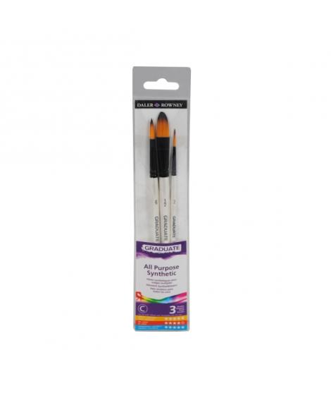 Daler Rowney Graduate Pack de 3 Pinceles para Acuarelas - Pelo Sintetico - Mango Corto