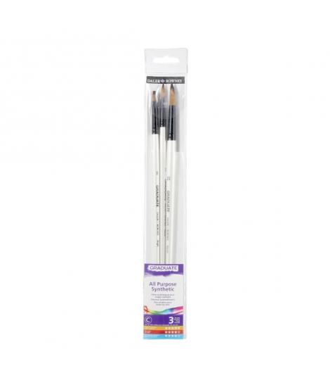 Daler Rowney Graduate Pack de 3 Pinceles Multitecnica - Pelo Sintetico - Mango Largo
