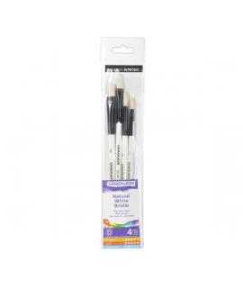 Daler Rowney Graduate Pack de 4 Pinceles para Oleo - Pelo de Cerda Natural - Mango Corto