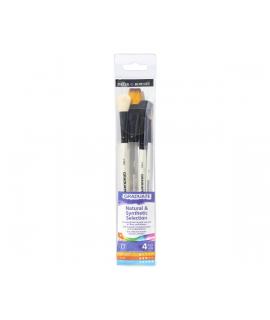 Daler Rowney Graduate Pack de 4 Pinceles para Acuarelas - Pelo Sintetico y de Cabra - Mango Corto
