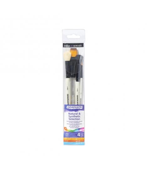 Daler Rowney Graduate Pack de 4 Pinceles para Acuarelas - Pelo Sintetico y de Cabra - Mango Corto