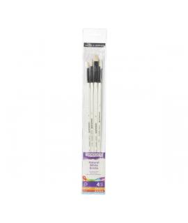 Daler Rowney Graduate Pack de 4 Pinceles para Oleo - Pelo de Cerda Natural - Mango Largo