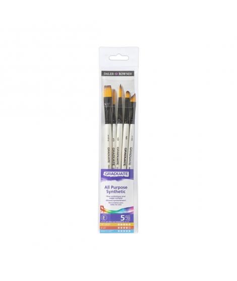 Daler Rowney Graduate Pack de 5 Pinceles Multitecnica - Pelo Sintetico - Mango Corto