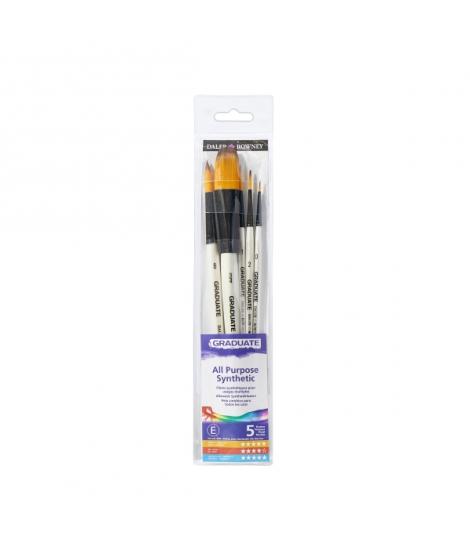 Daler Rowney Graduate Pack de 5 Pinceles Multitecnica - Pelo Sintetico - Mango Corto