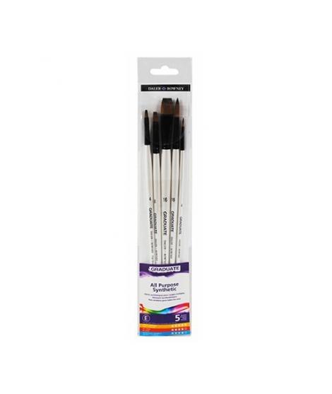 Daler Rowney Graduate Pack de 5 Pinceles Multitecnica - Pelo Sintetico - Mango Largo