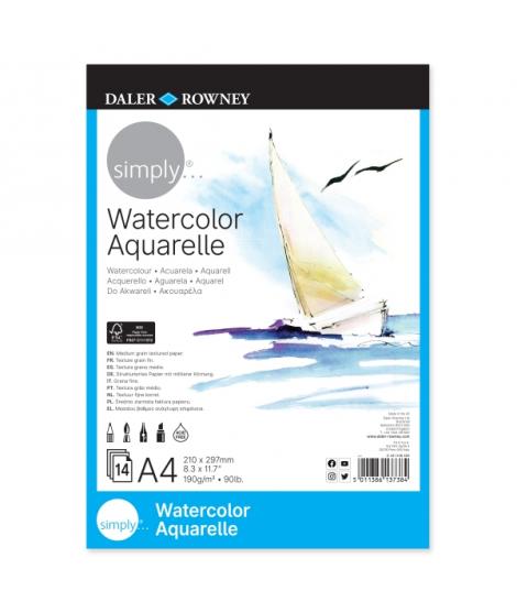 Daler Rowney Simply Bloc Encolado para Acuarela - A4 - 190g - 14 Hojas - Color Blanco