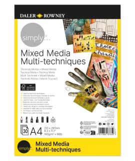 Daler Rowney Simply Bloc Encolado Mix Media - A4 - 160g - 30 Hojas - Color Blanco
