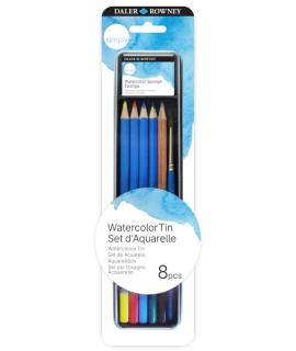 Daler Rowney Simply Pack de 8 Piezas - Lapices Acuarelables - Estuche Metalico - Colores Surtidos