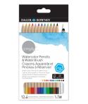 Daler Rowney Simply Pack de 12 Lapices Colores Acuarelables - Incluye Pincel Rellenable - Colores Surtidos