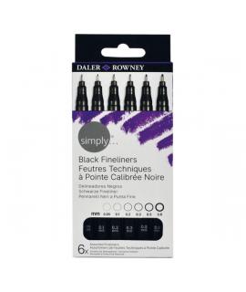 Daler Rowney Simply Pack de 6 Rotuladores Fineliner - Color Negro