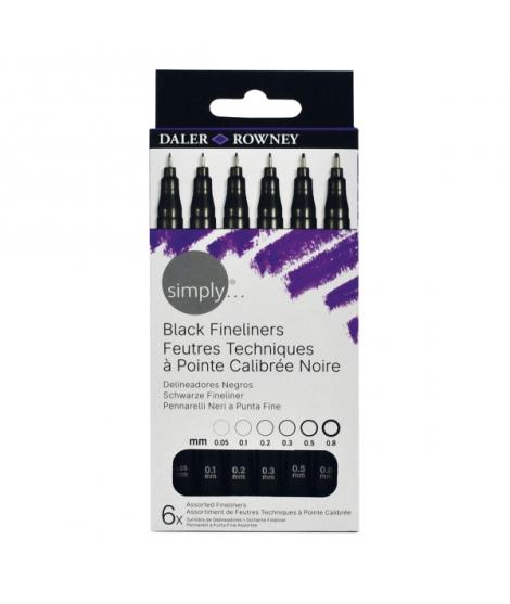 Daler Rowney Simply Pack de 6 Rotuladores Fineliner - Color Negro