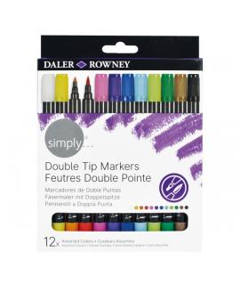 Daler Rowney Simply Pack de 12 Rotuladores Doble Punta - Colores Surtidos