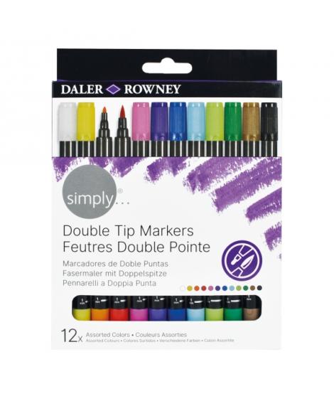 Daler Rowney Simply Pack de 12 Rotuladores Doble Punta - Colores Surtidos