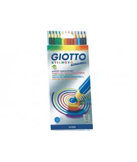 Giotto Stilnovo Acqarell Pack de 12 Lapices de Colores Acuarelables - Forma Hexagonal - Mina 3.3mm - Colores Surtidos